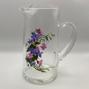 VTG Avon Discontinued Wild Flowers Signed J Walsh 36oz Glass‎ Pitcher IceLip Rim